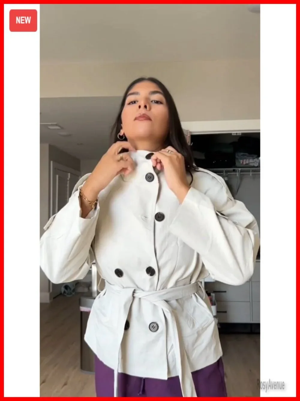 Cropped Trench Coat Double Breasted Belted Funnel Neck Fall Jacket